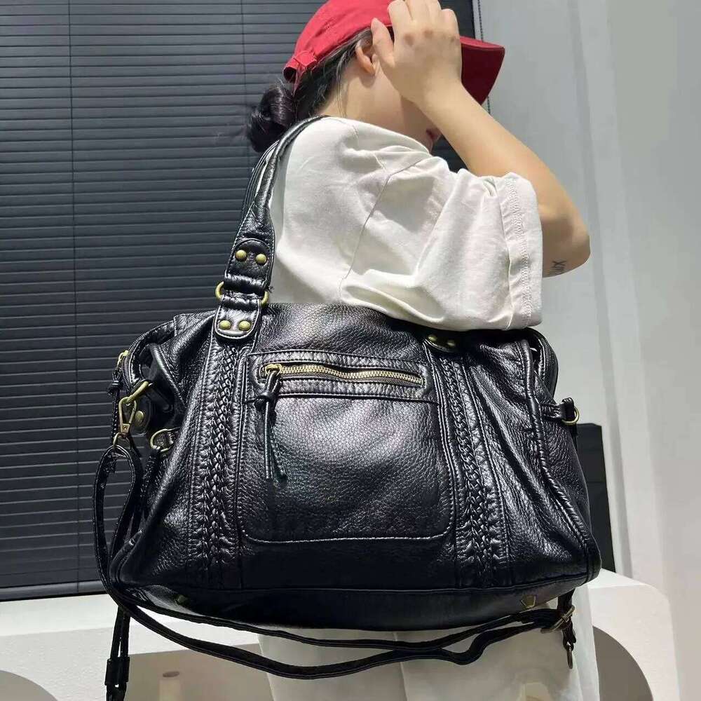 Luxury Soft Pu Leather Brand Girls Shoulder Black HandBags Tote New Arrival Y2K Large Motorcycle Bags Crossbody for Women Z260224