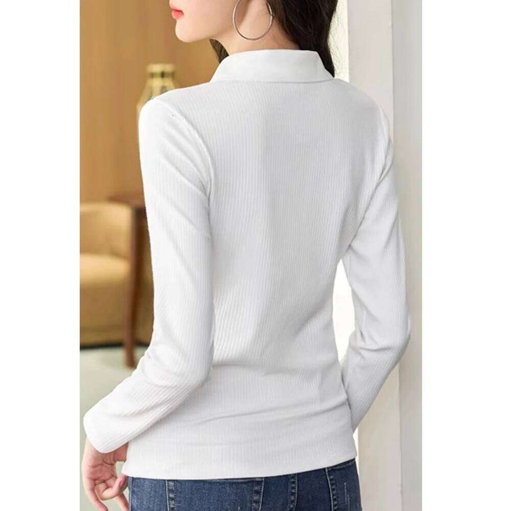 Green long sleeved T-shirt for women's autumn new high-quality fashion plus size polo shirt casual slim fit lapel top 26W0224