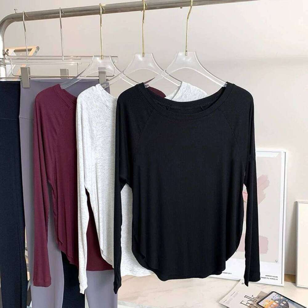 Autumn Bare-feel Off-shoulder Yoga Long-sleeve Loose Women's Outdoor Sports T-shirt Blouse Pilates Fitness Top 26Y0223