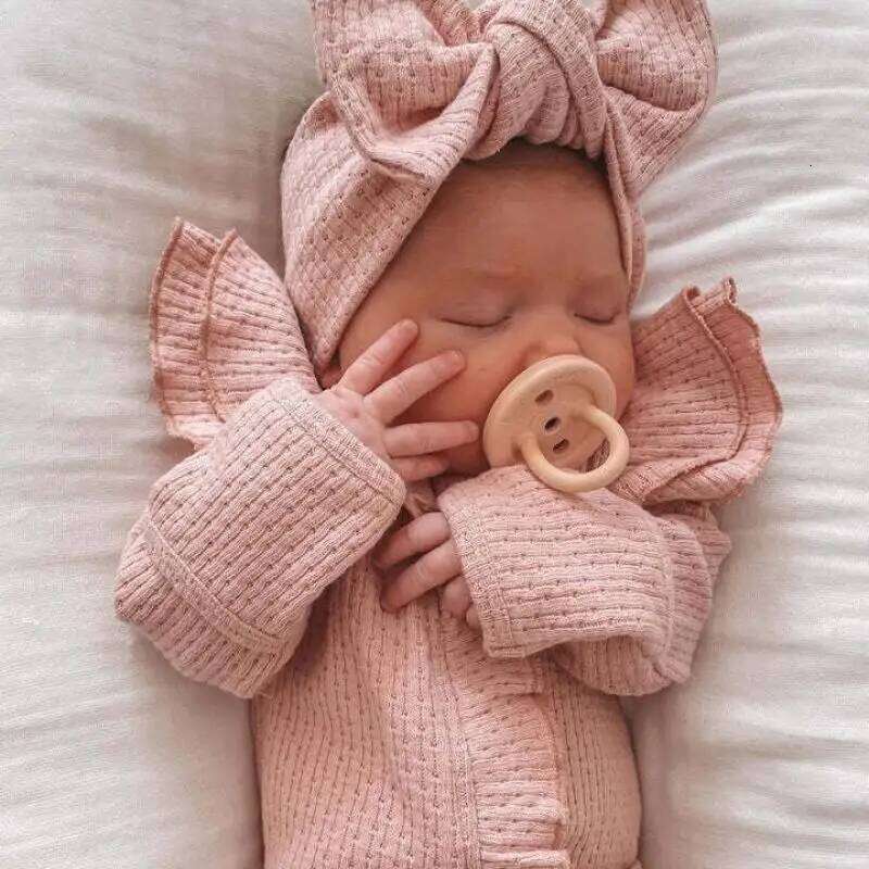 Long Sleeves Knitted Jumpsuit For Infants Girl Comfortable Adorable Autumn Winter Newborn Bodysuit Solid Waffle Romper 26H0224