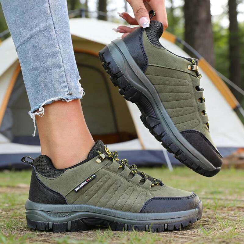 Suede Leather Women All-terrain Sneakers Breathable Wear-resistant Mesh Non-slip Hiking Outdoor Cycling Shoes