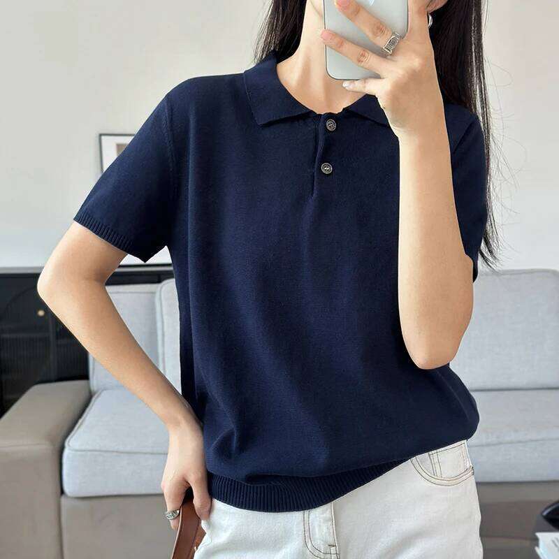 WinvyNee Summer Women's Clothing Cotton T-shirt Short Sleeve Polo Collar Clothes Solid Casual Pullover Female Tops A1002029 26W0224