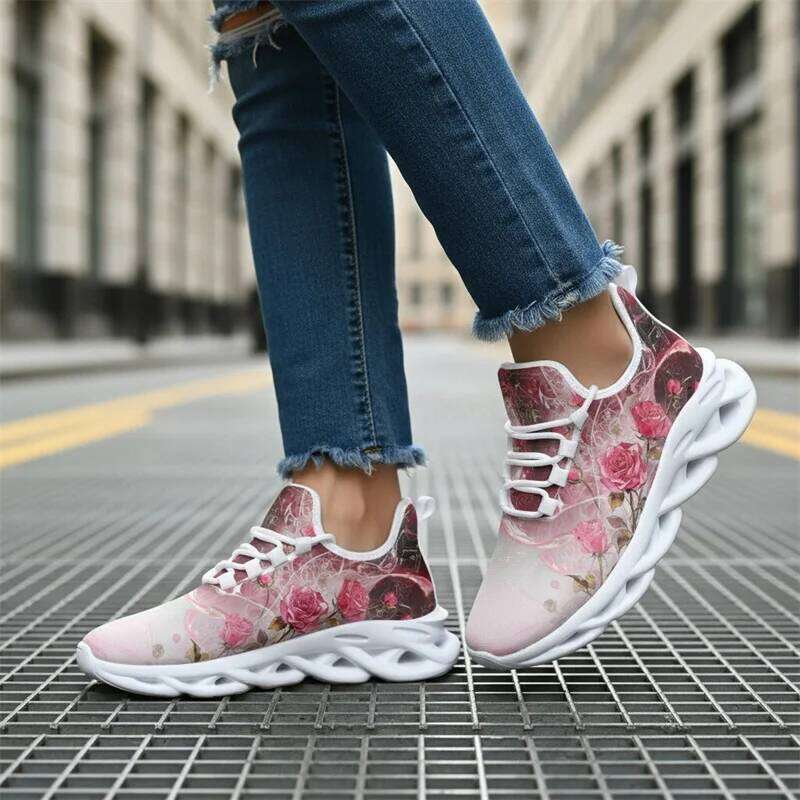 Womens Men Anti Slip Lightweight Breathable Printed Pattern Running Comfortable Canvas Shoes Flats Casual Sneakers
