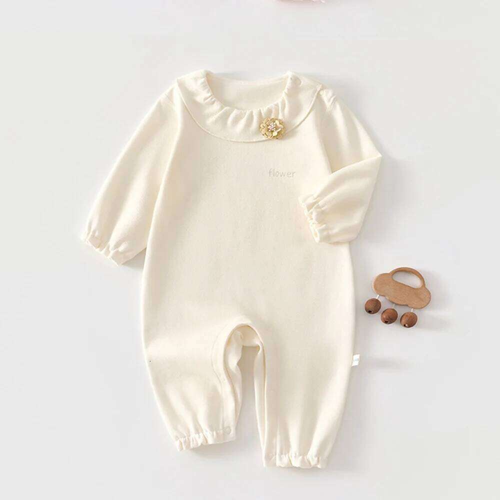 Girl Cotton Clothes Infant Romper Long Sleeve Solid Color Flower Spring Autumn Princess 1st Birthday Baby Jumpsuits 26H0224