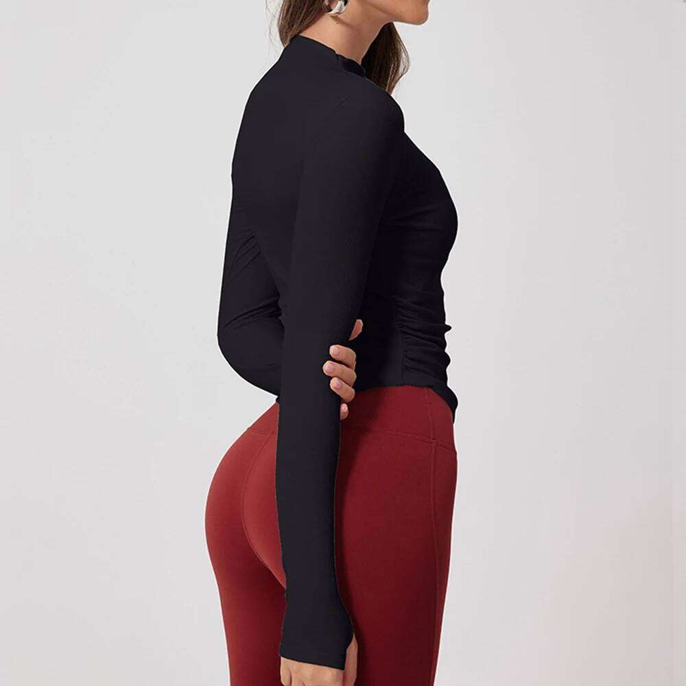 Women Full Zipper Thumbholes Yoga Thread Gym Fitness Running Female Stretch Long Sleeve Outdoor Workout Shirts 26Y0224