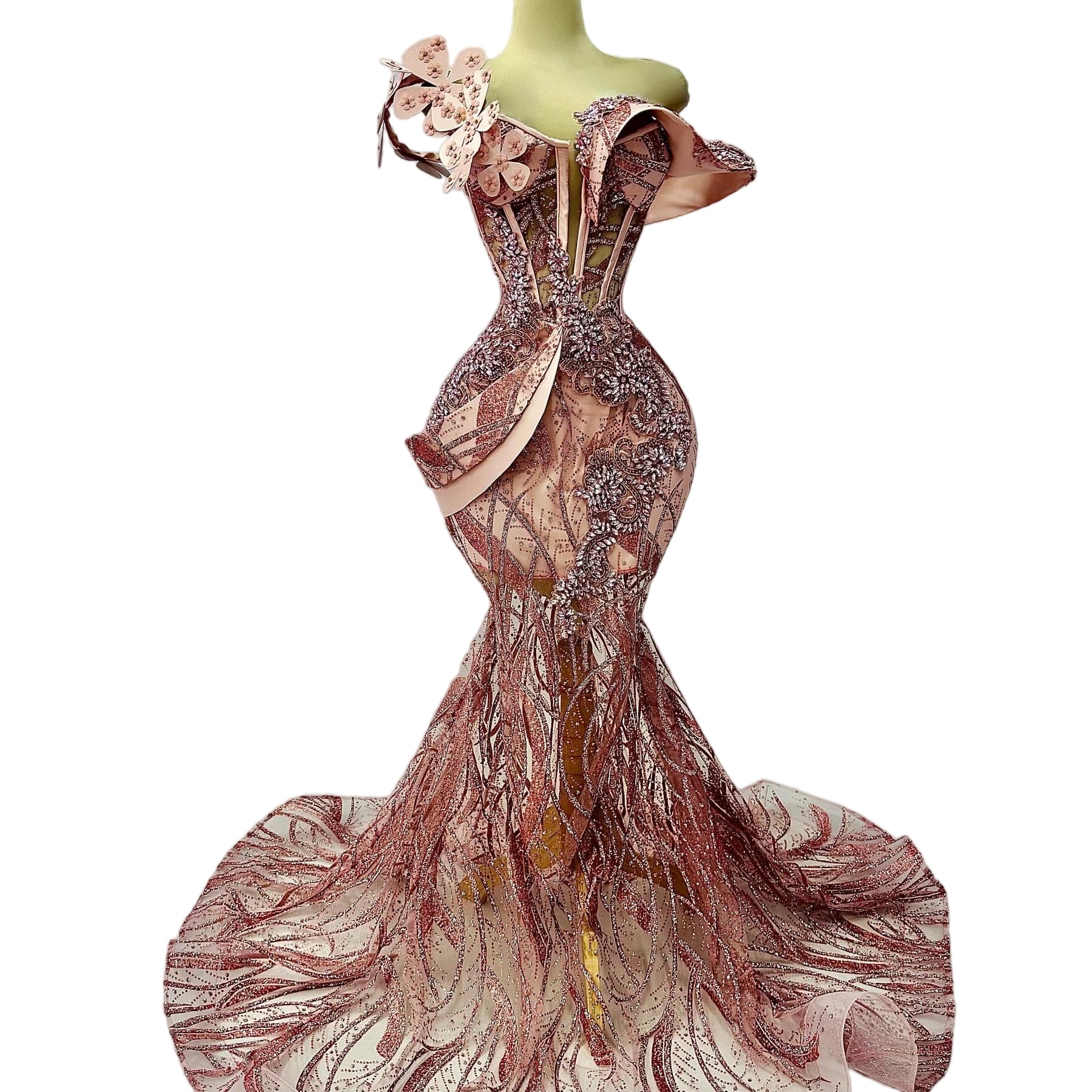 Aso Ebi Blush Pink Mermaid Prom Dresses 2026 Flowers Crystals Sequined Evening Formal Party Second Birthday Engagement Gowns Dress For Special Occasio