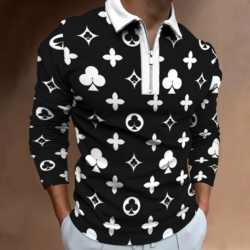 Men's T-shirt Fall & Winter Men's Casual Long Sleeve Crew Neck T-Shirt Printed Long Sleeve Polo Shirt Men