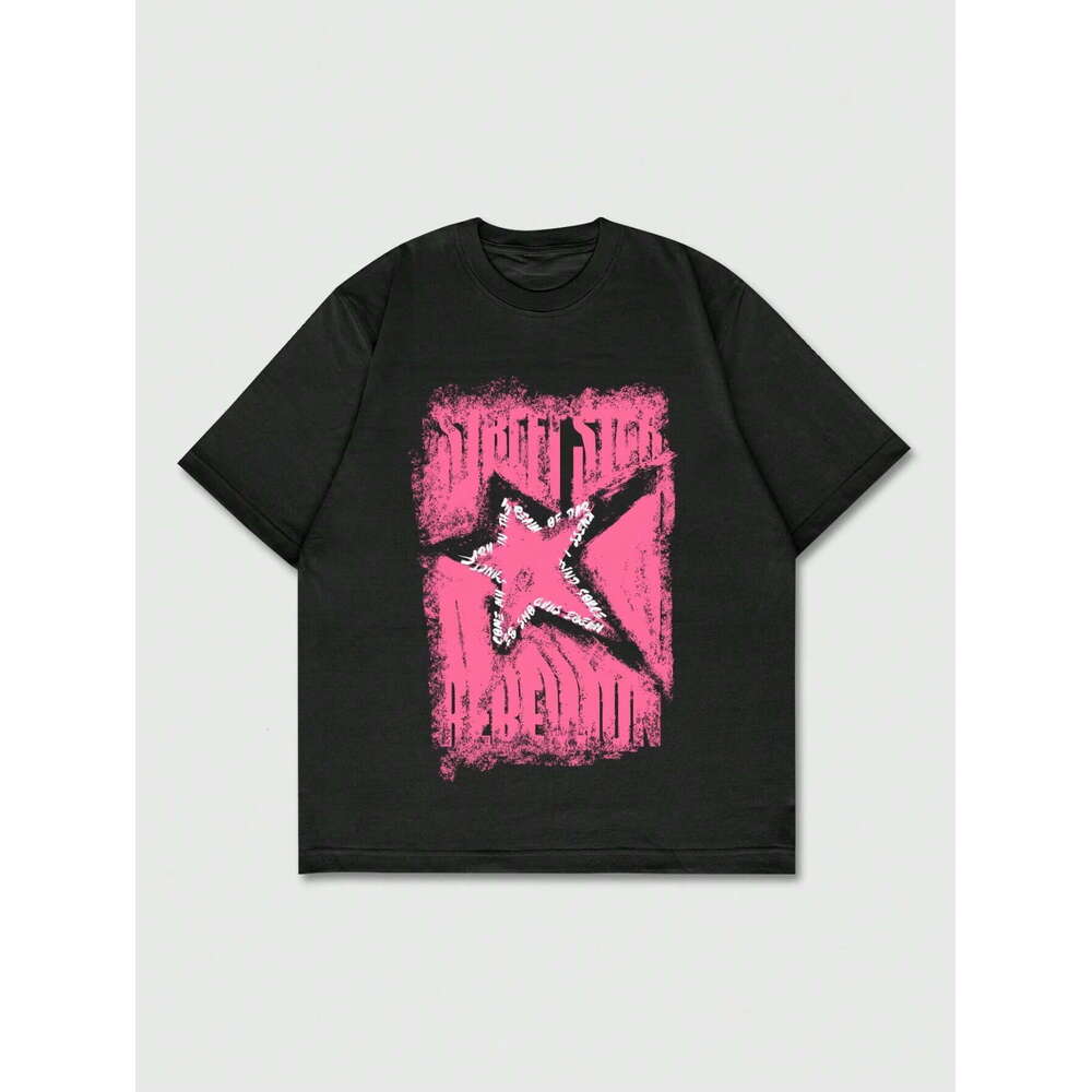Trendy Retro American-Style Graffiti Star Print Short-Sleeve Hip-Hop T-Shirt With A Unique Street Style Design
