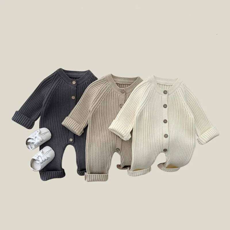 4614 Jumpsuit Autumn and Winter New Solid Color Baby Boy's Knitting Climbing Clothes 26Y0224