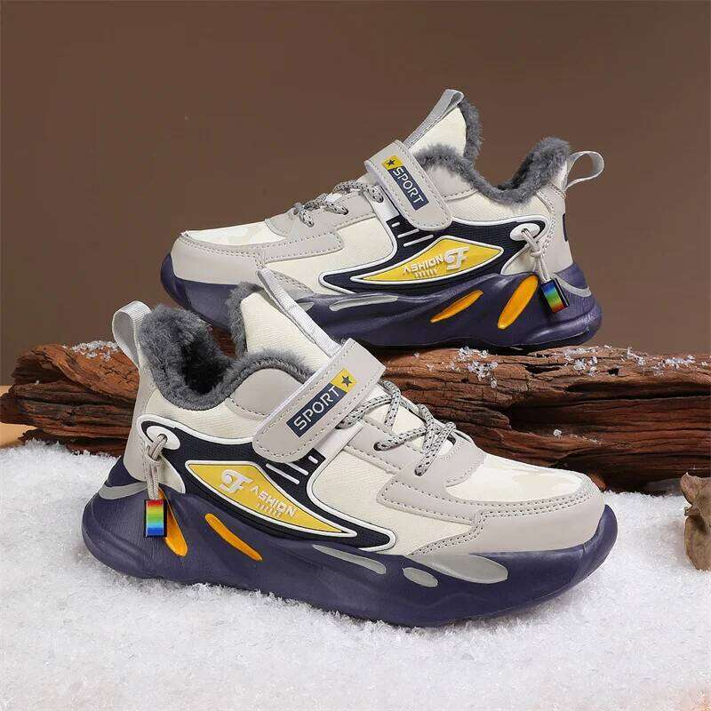 Winter Children Fashion Platform Kids Boys Cotton Sneaker Warm Plush Casual Sports Tennis Shoes 26W0224
