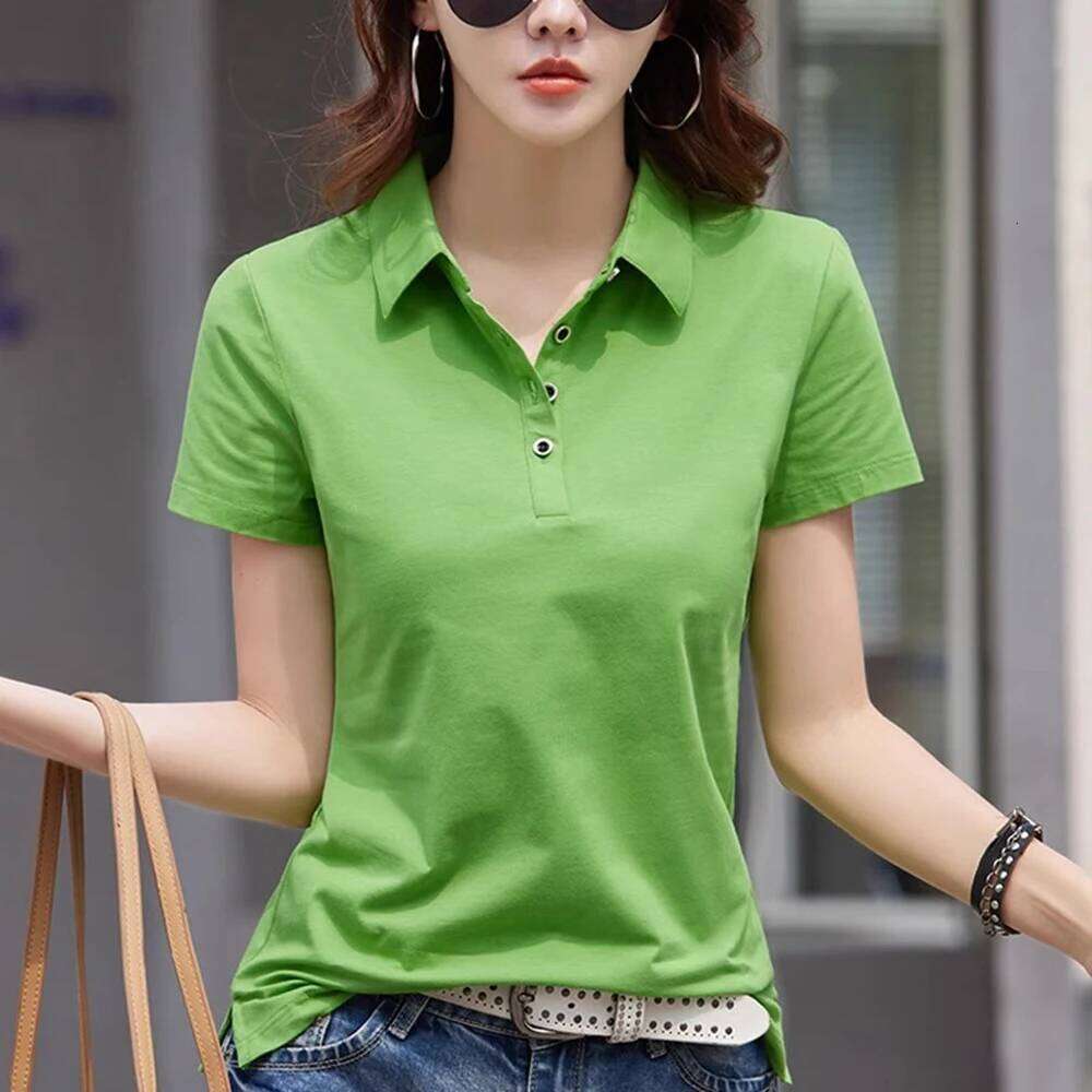 Korean version purple pure cotton lapel short sleeved t-shirt women's summer outfit new polo collar loose casual sports top 26W0224