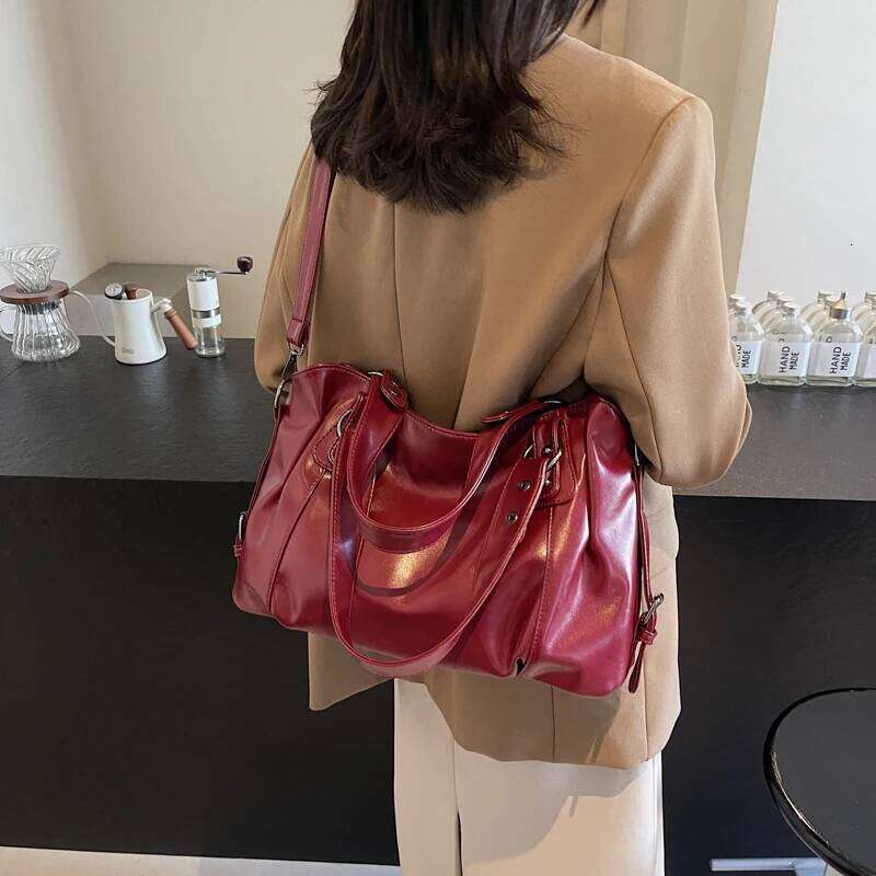 Retro PU Leather Tote Handbag Capacity Shoulder Casual Messenger Bag Travel Crossbody Large Top-Handle Bags Z260224