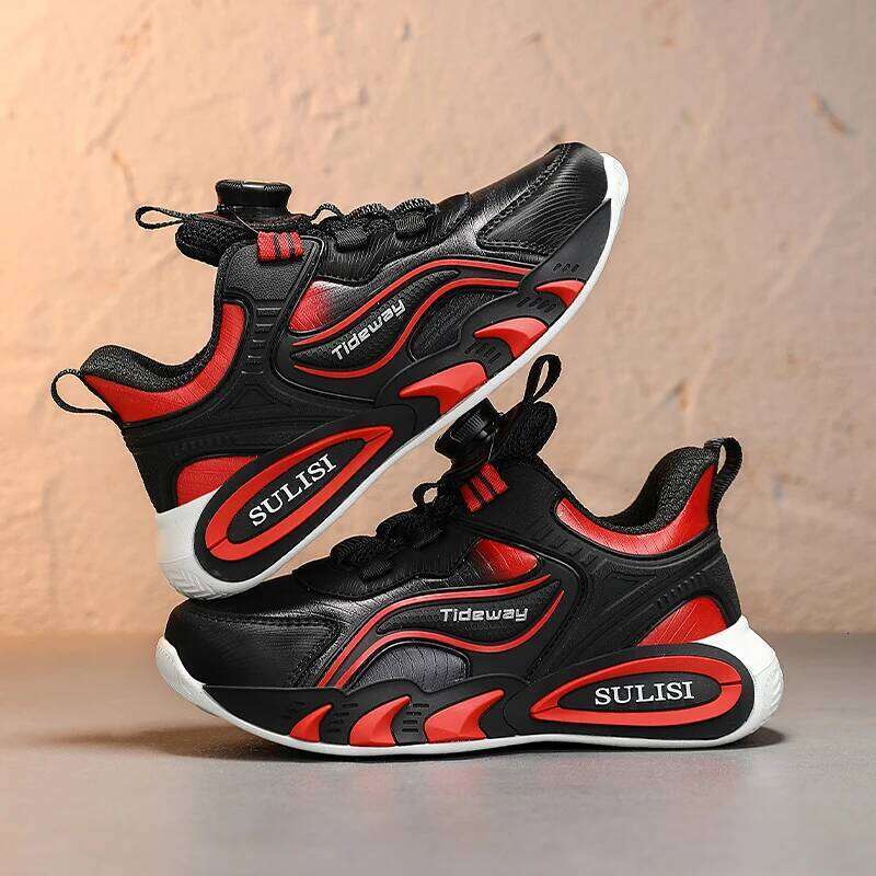 Children Sports Outdoor Breathe Anti Slip Tennis Pu Leather Lightweight Rotating Button Autumn Comfort Running Shoes 26W0224