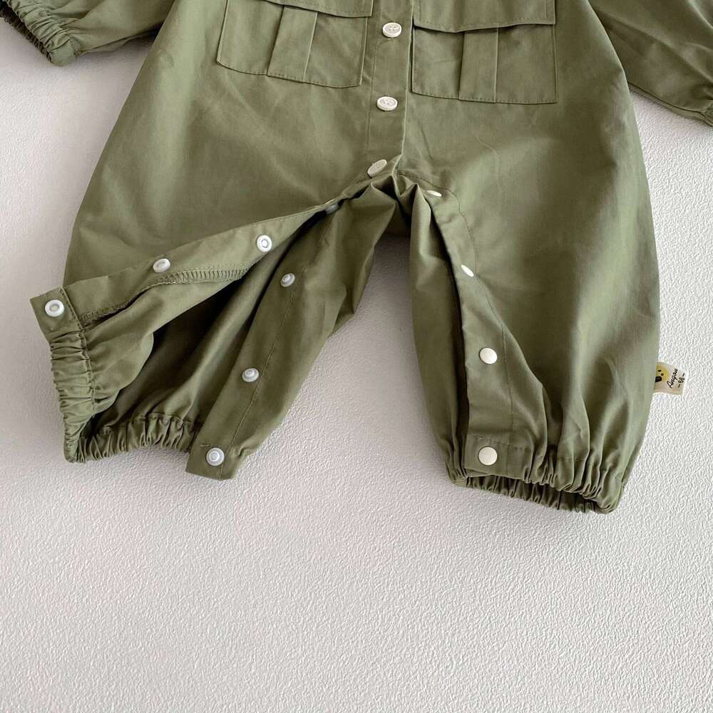 Baby jumpsuits, long-sleeved lapel jumpsuits for both boys and girls in autumn, large-pocket workwear, one-piece crawling suits, 26Y0224