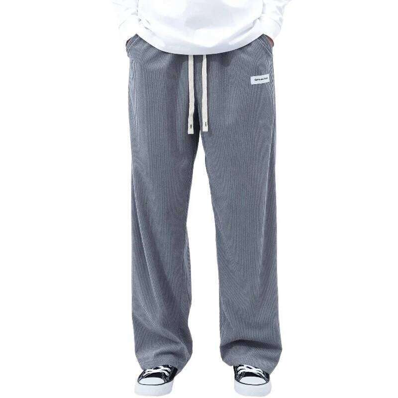Men's Spring and Autumn Corduroy Beam Foot Casual Cargo Pants, Drawstring Elastic Waist Loose Tapered Pocket Outdoor Sweatpants
