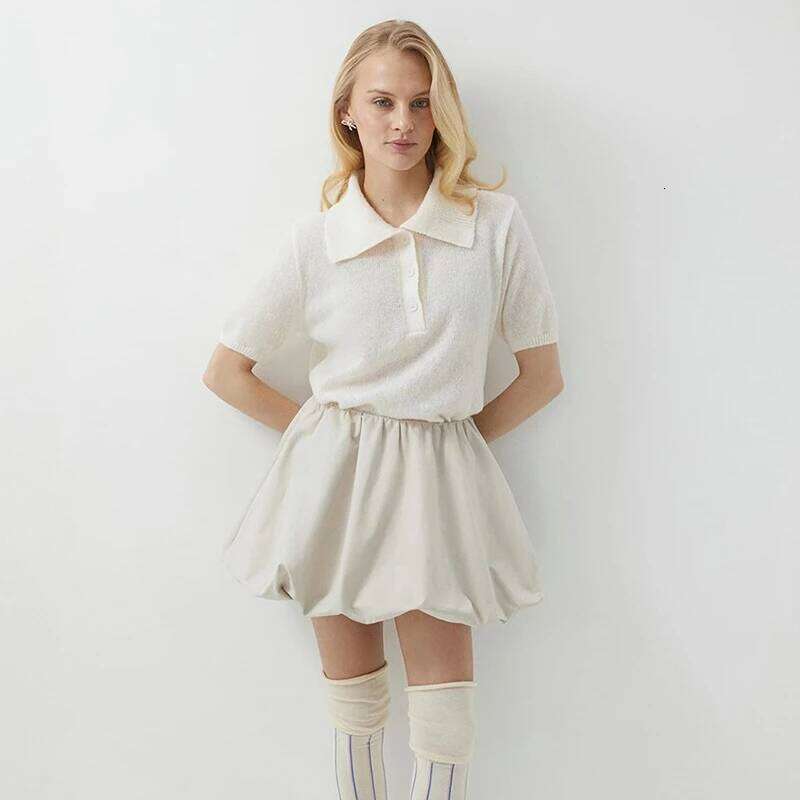 Tornova Knitted Short Sleeve T shirt Women's Polo Fashion Hollow Thin Sweater Top 2025 Summer New Casual Female Solid Knitwear 26W0224