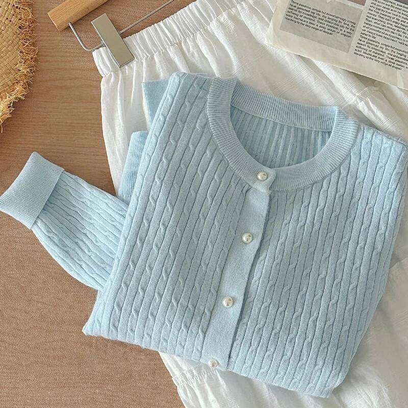 Elegant Long Sleeve Knitwear Tops Women Autumn Winter Single Breasted Sweater O Neck Thick Warm Knitted Cardigan Female 26L0224