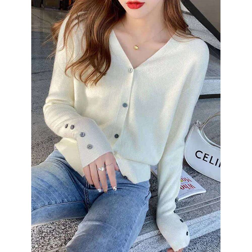 2025 Autumn And Winter Casual Sweater V Neck Women Korean Fashion Tops Long Sleeve Solid Basic Knitted Cardigan Female 26L0224