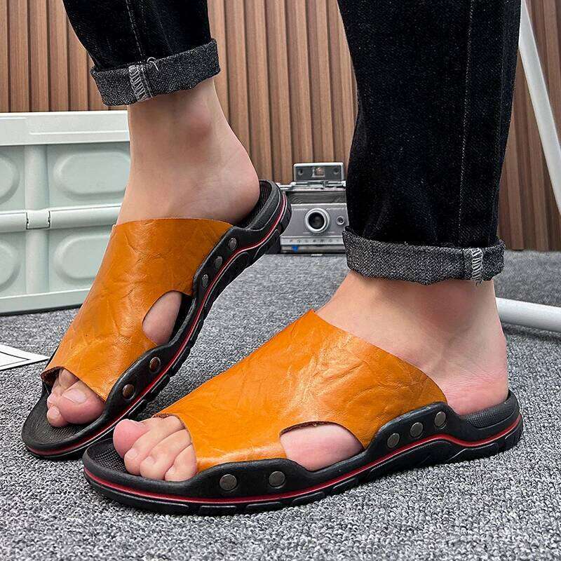 MAEDEF Men's Slippers Fashionable Sandals Home Shoes Non-slip Flats Slides Sandal for Men Leather Slipper Male Indoor Flip Flops