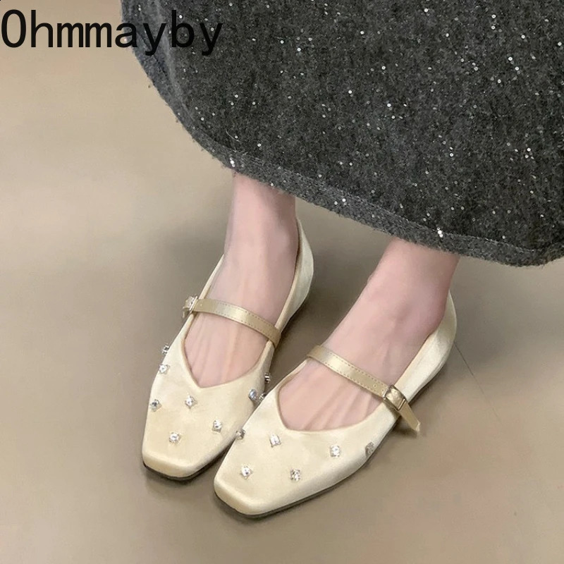 Crystal Square Toe Women Ballet Flats Ladies Elegant Dress Mary Jane Shoes 2026 Spring Autumn Concise Zapatos De Mujer 260130