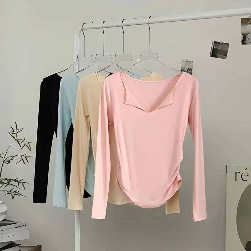 Women's Slim Fit V-Neck Long Sleeve Yoga Sports T-Shirt High-End Fitness Top for Autumn Winter Exercise Running Gym 26Y0224