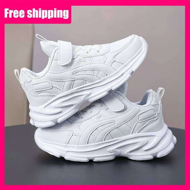 Sports Classic White Casual Running Shoes Spring Autumn New Breathable Mesh Thick Soled Non Slip Kids Sneakers 26W0224