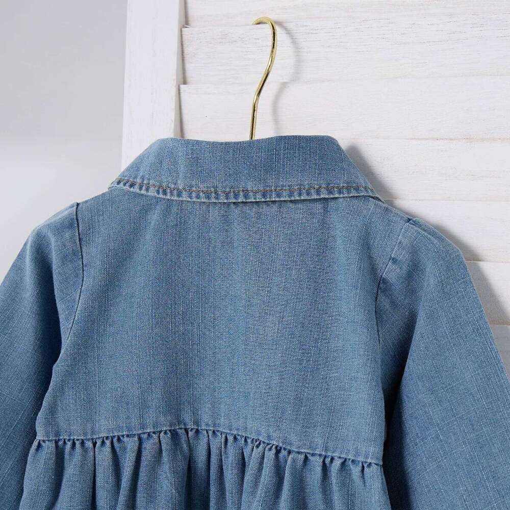 Spring boys and girls baby doll collar jumpsuit pocket casual denim jacket crawl suit 26Y0224