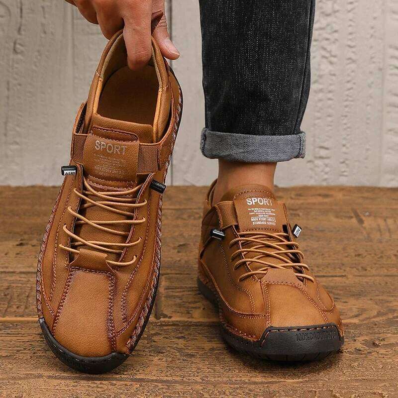 2025 Spring Summer New Retro Anti Splashing Casual Shoes Soft Bottom Comfortable Breathable Fashion Strap Up Bare Boots Mens