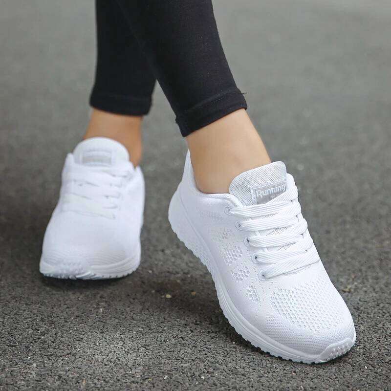 MAEDEF Casual Lightweight Breathable Walking Mesh Flats Sneaker Women Vulcanized Shoes White Female Footwear