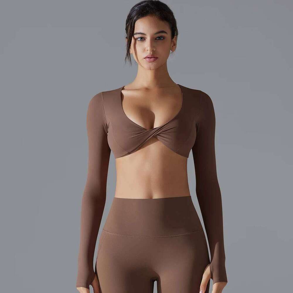 Yoga Long Sleeve Slim Sexy Breathable Quick Drying Sport Brassiere Gym Push Up Shockproof High Intensity Pilates Clothes Women 26Y0224