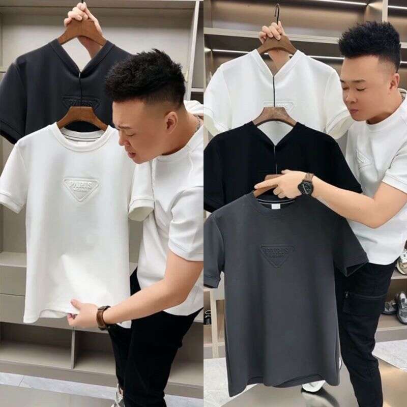 New Autumn Winter Men's Short-Sleeve T-Shirt, Versatile Trendy, With Embossed Letters, Light Luxury, Casual And Stylish Base T-Shirt