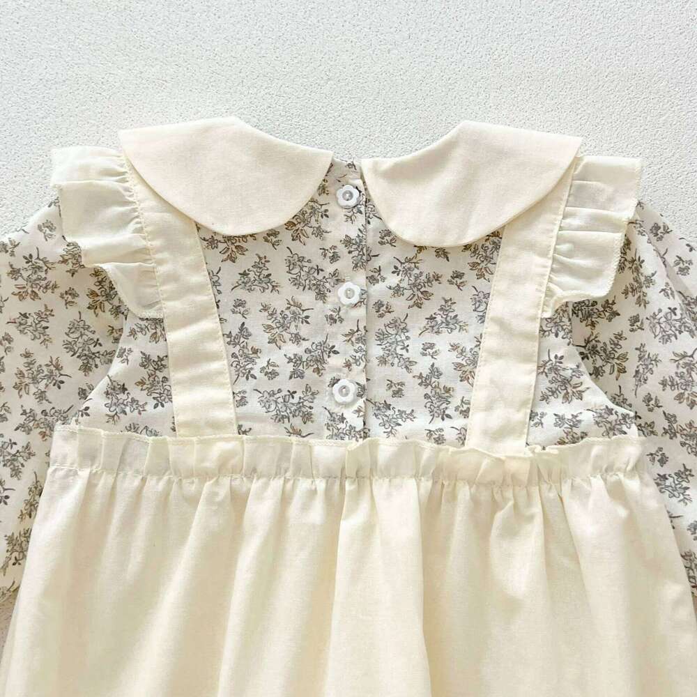 autumn Newborn Infant Girls Flower Romper Muslin Fake two pieces lapel Rompers Kids Onepiece Fashion Baby Clothing 26H0224