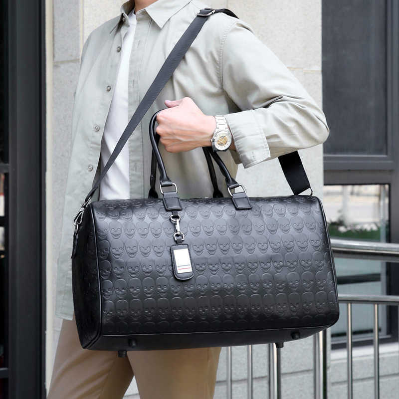 Fashion Design Luggage Bag Embossed Travel Tote Skull Design Handbag Storage Waterproof Casual Travel Large Capacity Travel Bag