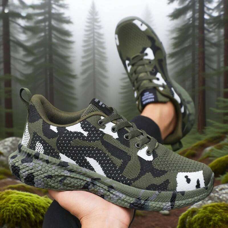 Men's Mesh Hiking Breathable Knit Fabric Lightweight Anti Slip Fashion Camo Sneakers Outdoor Comfort Camouflage Men Shoes