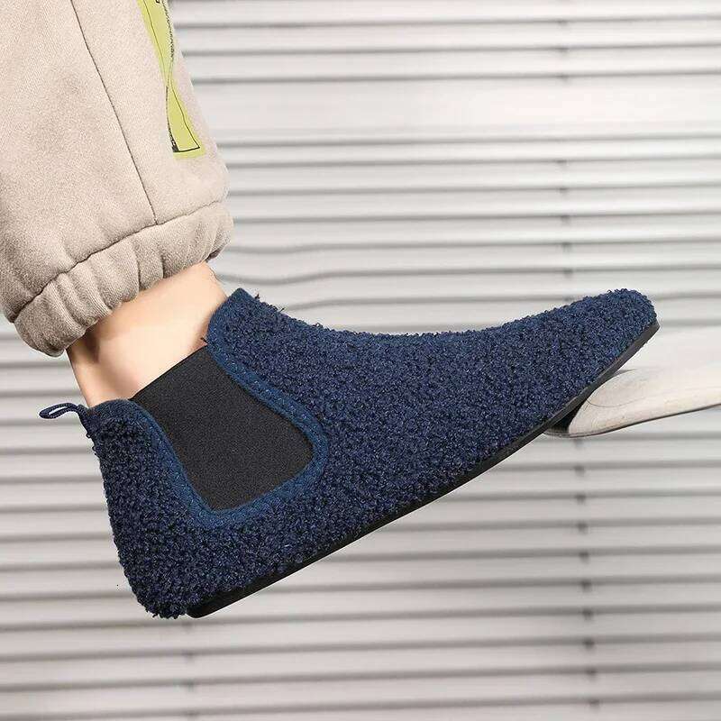 Winter Cotton Warm Plush Lined Indoor Male House Slippers Outdoor Men Walking Ankle Boots Man Casual Flats Shoes