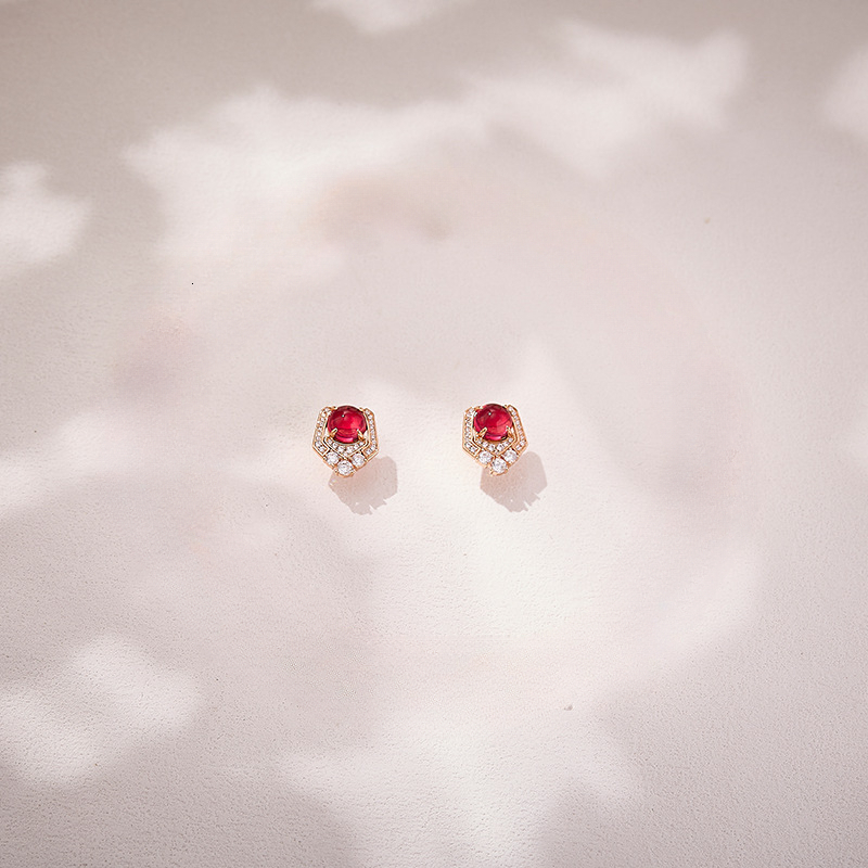 Earrings Geometric Red Bead Earrings, Gold-Plated Earrings, Irregular Design, Stylish Women's Commuter Earrings