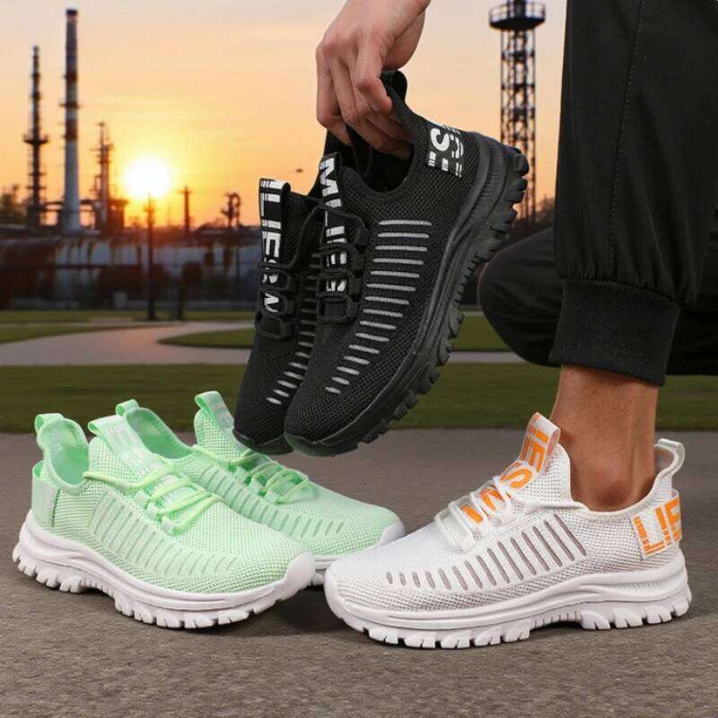Men's Light Mesh Running Shoes Breathable Knit Lightweight White Sole Daily Wear Leisure Time High Quality Performance Sneakers