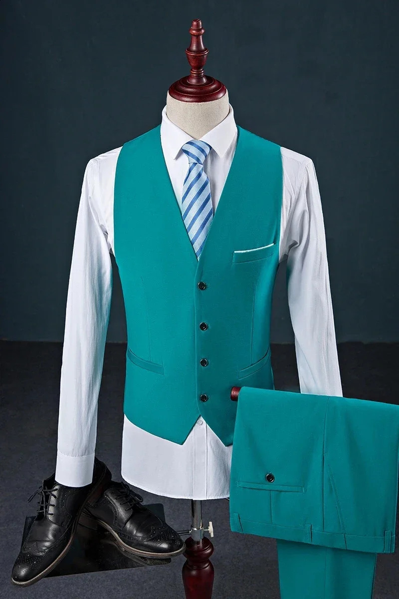 M6XL Mens Casual Business Solid Color Vest and Pants Groom Wedding Dress Waist Coat Trousers 260209