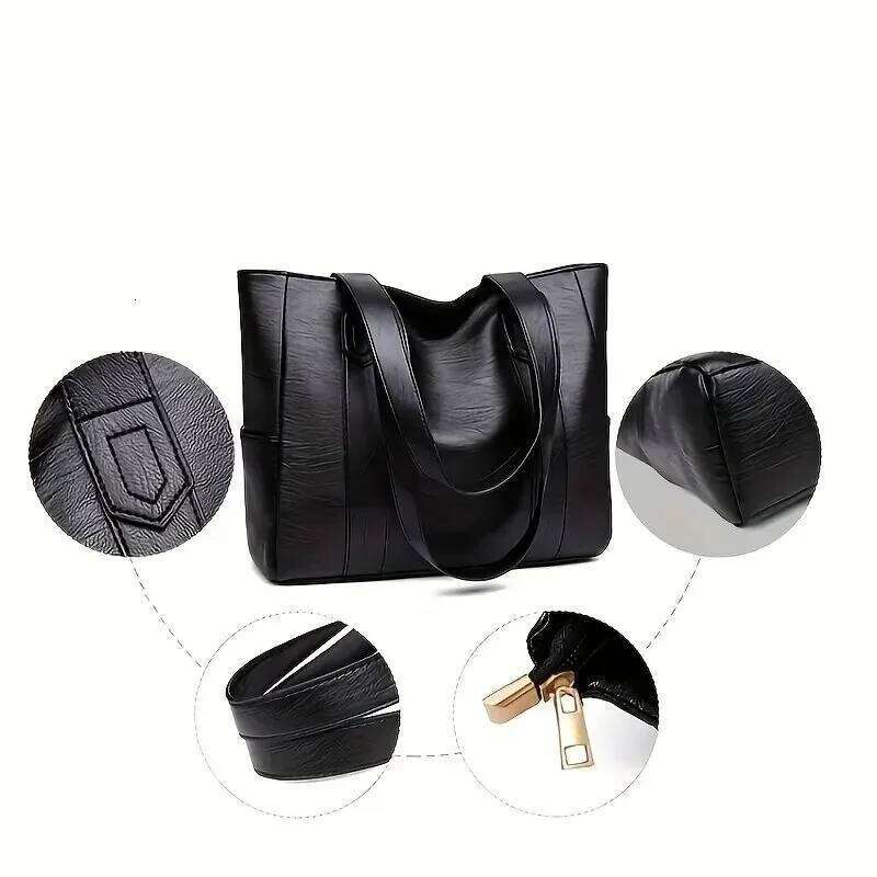 New in Vintage Large Capacity Tote Bag Simple and Stylish Generous Retro Vegan Shoulder Bag, Women's Casual Handbag for Commute Z260224