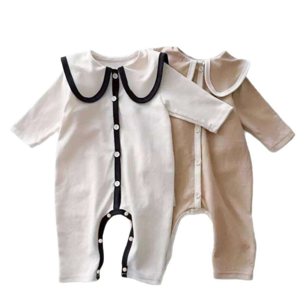 Newborn Rompers Peter Pan Collar Patchwork Toddler Boys Bodysuits Spring Kids Baby Girls Onesie Jumpsuits Infant Overalls 26H0224