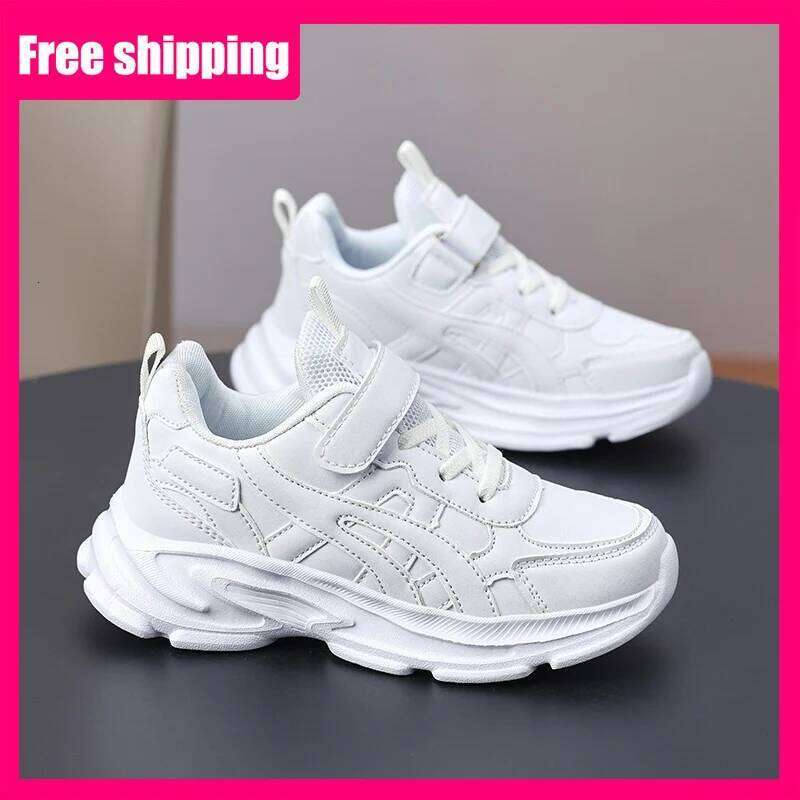 Sports Classic White Casual Running Shoes Spring Autumn New Breathable Mesh Thick Soled Non Slip Kids Sneakers 26W0224