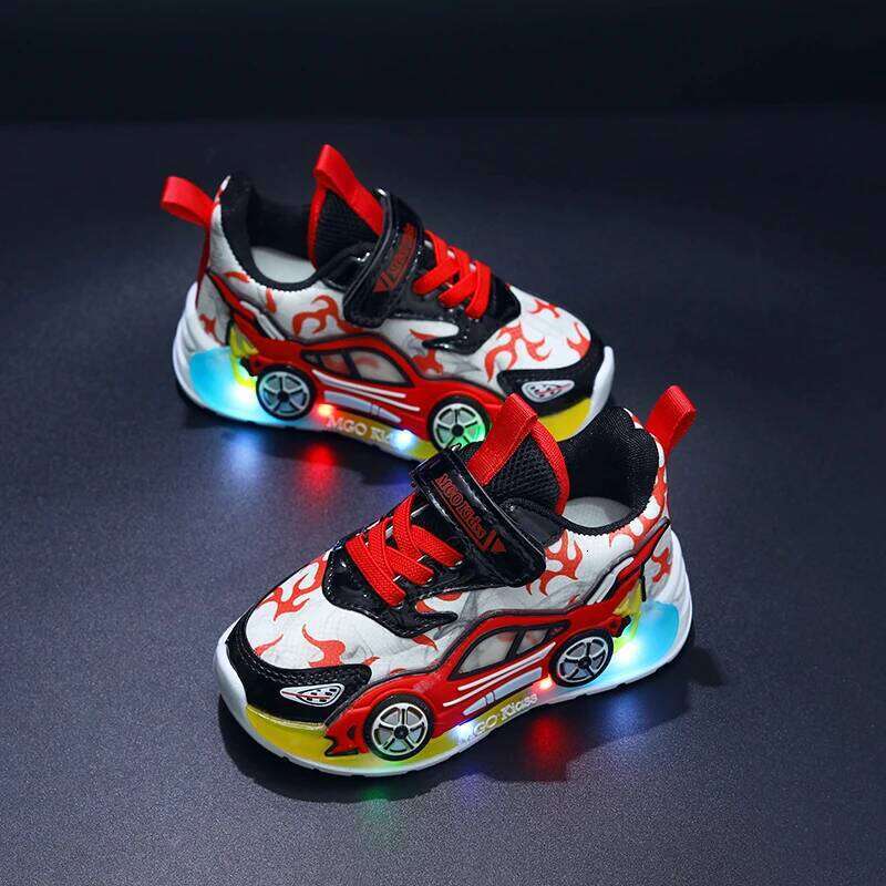 Mgo Kidss Spring and Autumn New Children's Car-Shaped Cartoon Boys Glowing Running for Children Aged 1-3-6 Led Thin Style Boys' Ligh 26W0224