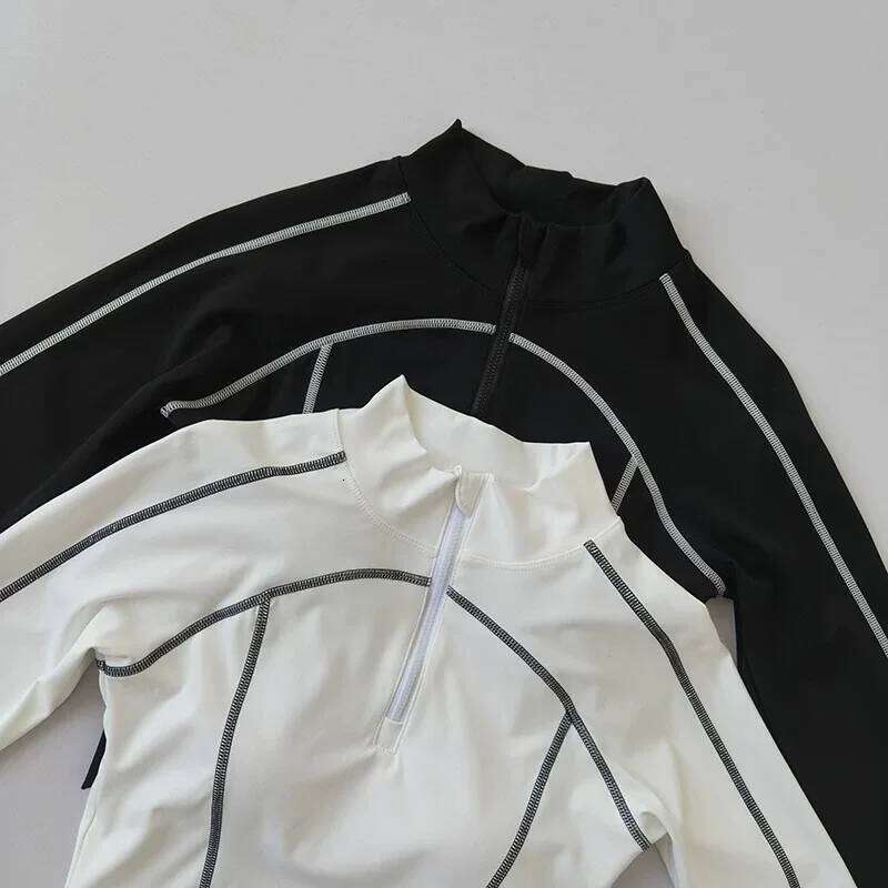 Women's High-neck Half-zip Long-sleeve Fitness Slim-fit Quick-drying Training and Sports Top with Built-in Chest Pads Yoga 26Y0224