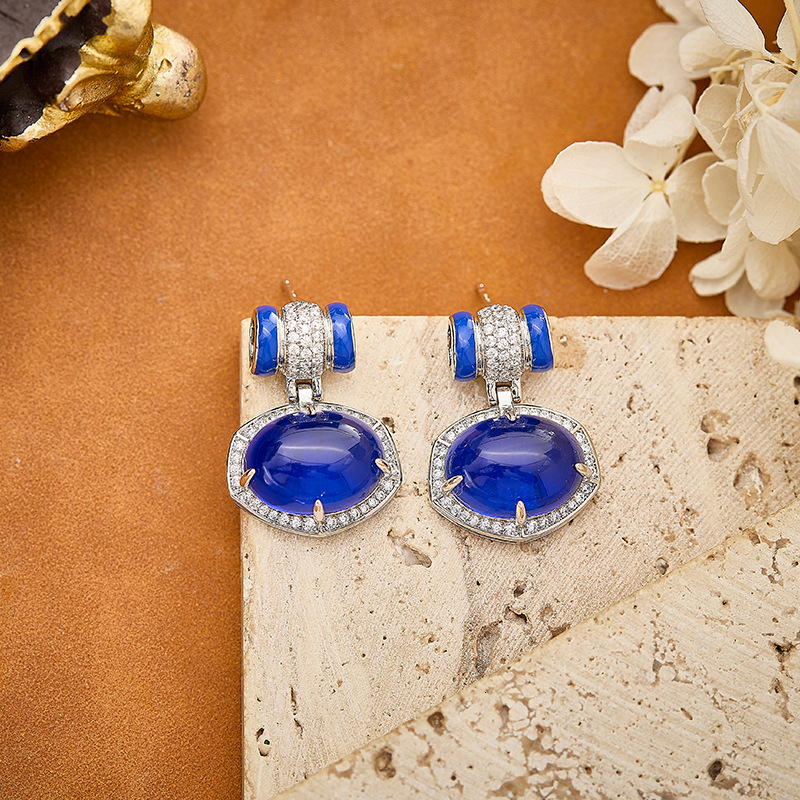 Earrings New Geometric Royal Earrings, Gold-Plated Blue Enamel Minimalist Earrings Style Women's Evening Dress Earrings