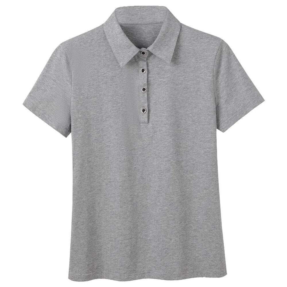 Korean version purple pure cotton lapel short sleeved t-shirt women's summer outfit new polo collar loose casual sports top 26W0224