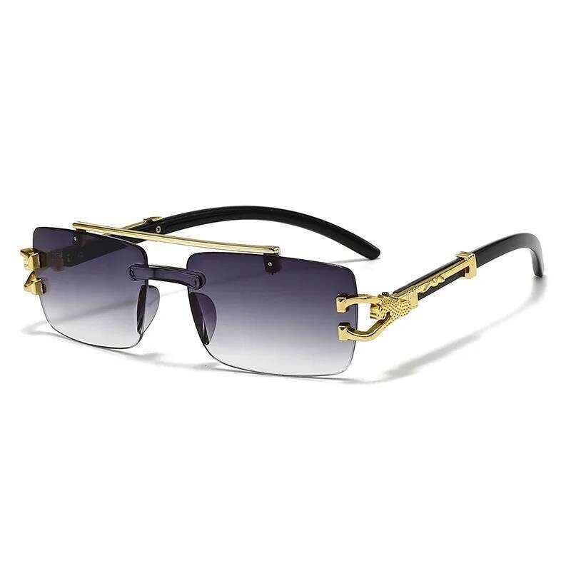 2025 New Fashionable Frameless Cutting Edge Integrated Double Beam Leopard Leg Anti UV Sunglasses Retro Versatile 26W0224