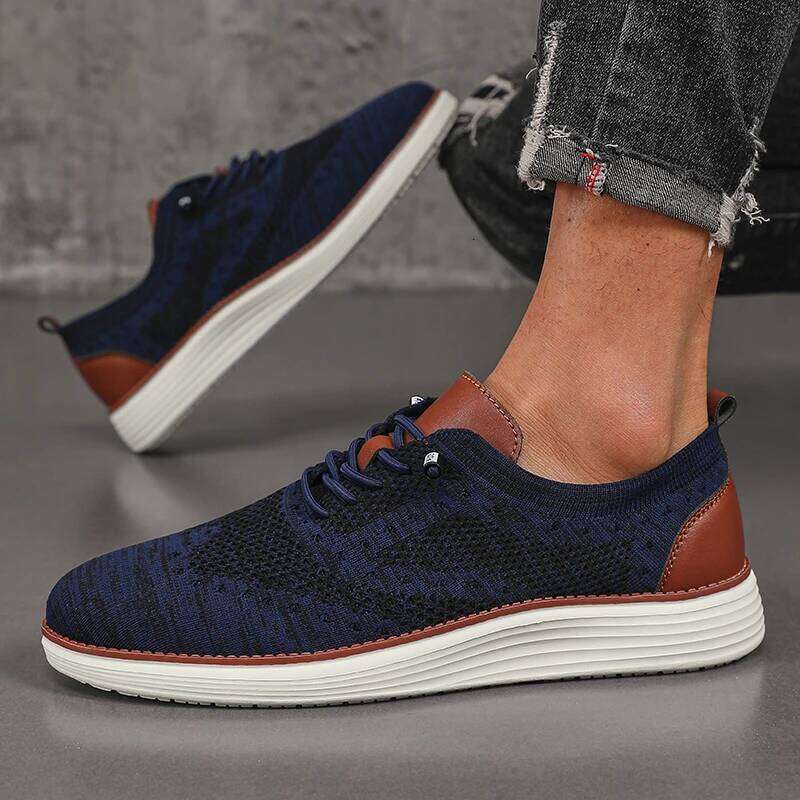 Men's Casual Slip on Breathable Flats Walking Sneakers Lightweight Lace-Up Versatile Business Mesh Light Comfort Shoes Men