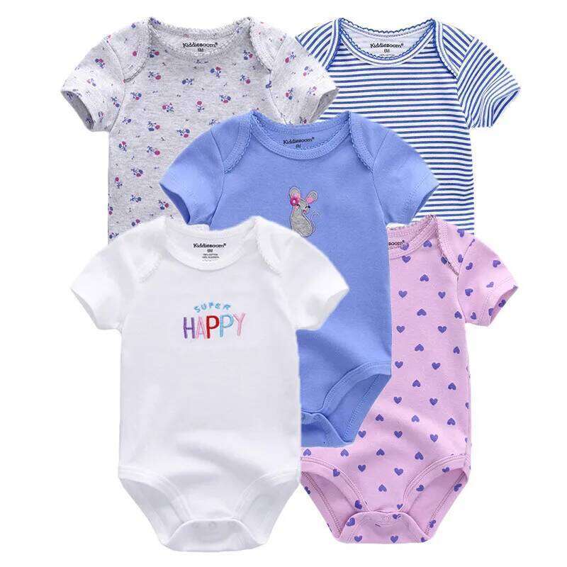 Kiddiezoom 5 Pcs/Lot Four Seasons Fashion Short Sleeve Baby Boy Girl Bodysuits Soft 100%Cotton Newborn Clothes 26Y0224