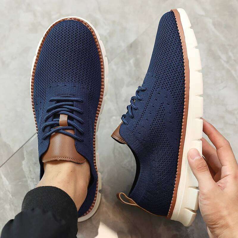 Men Casual Sneakers Classic Breathable Brogue Flats Cushioning Color Blocking Design Dress Comfort Soft Sole Walking Shoes