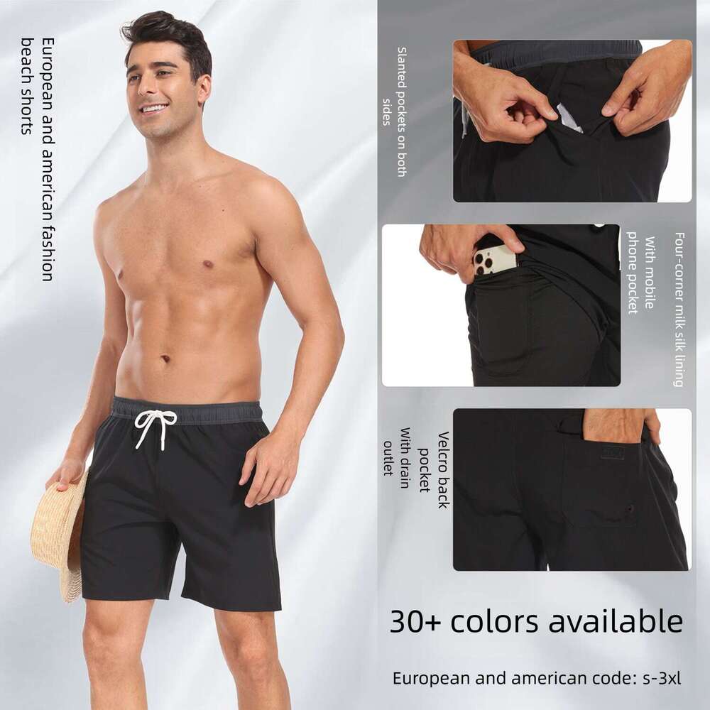 Cross-Border Foreign Trade Summer New Fashion Vacation Beach Shorts Men's Large Size Four-Corner Milk Silk Lining